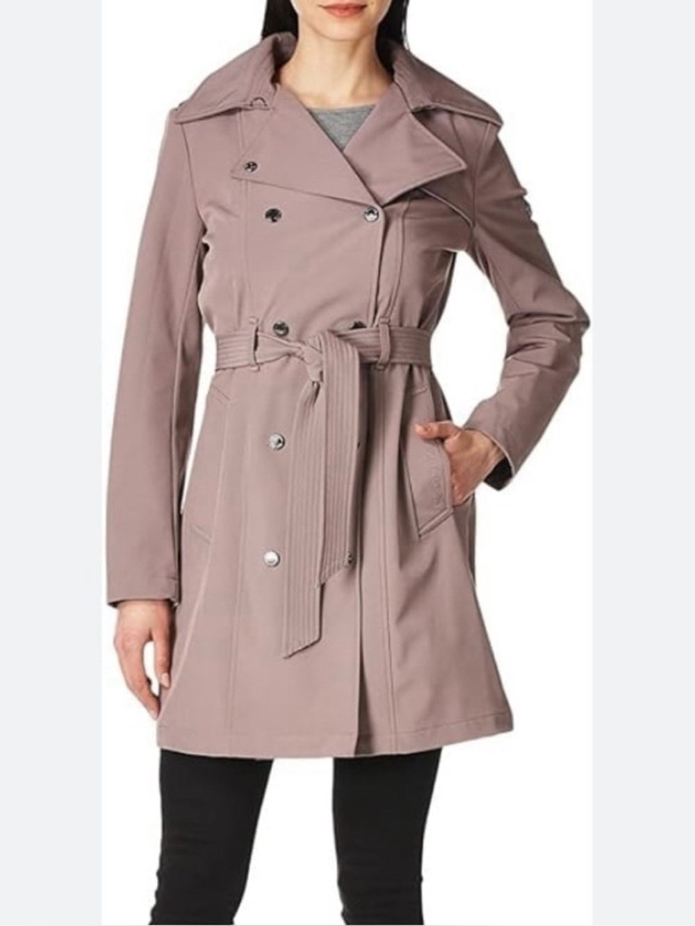 Calvin Klein Womens Mauve Trench Coat with Waist Tie